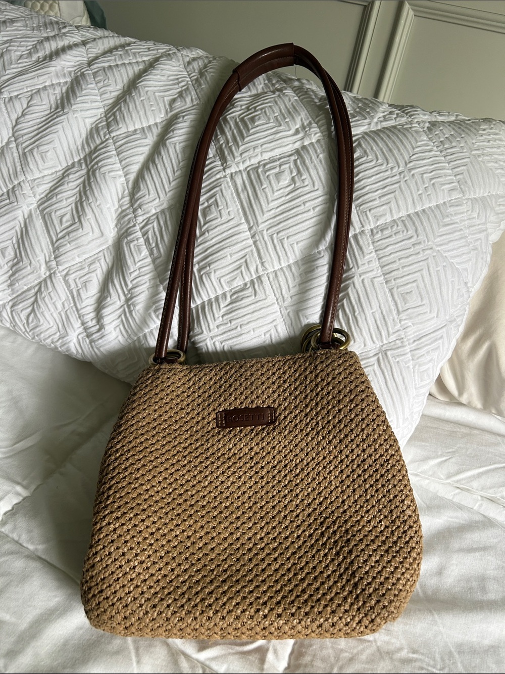 Rosetti Brown Woven Shoulder Bag with Dark Brown Handles